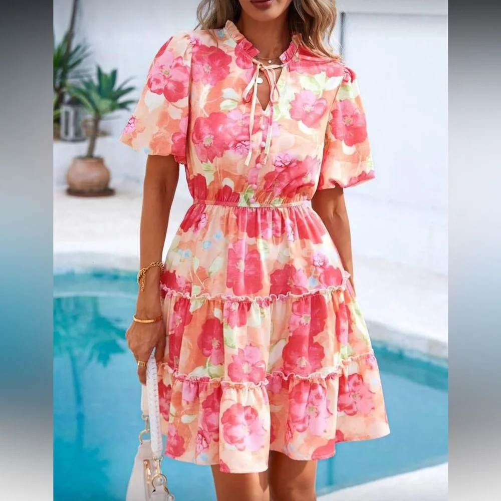 Pink floral print dress